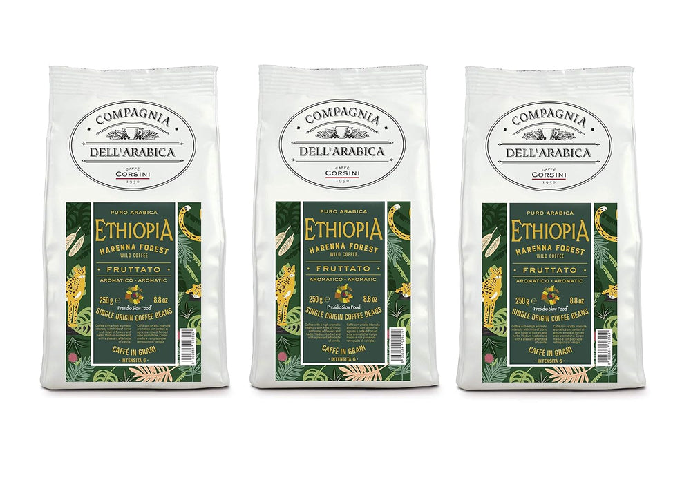 Caffè Corsini – Kaffeebohnen 3 x 250 Gramm, Compagnia Dell’Arabica, verschiedene Geschmacksrichtungen, einzelne Herkunft, insgesamt 750 g Kaffee Naty Shop Äthiopien Kaffeebohnen
