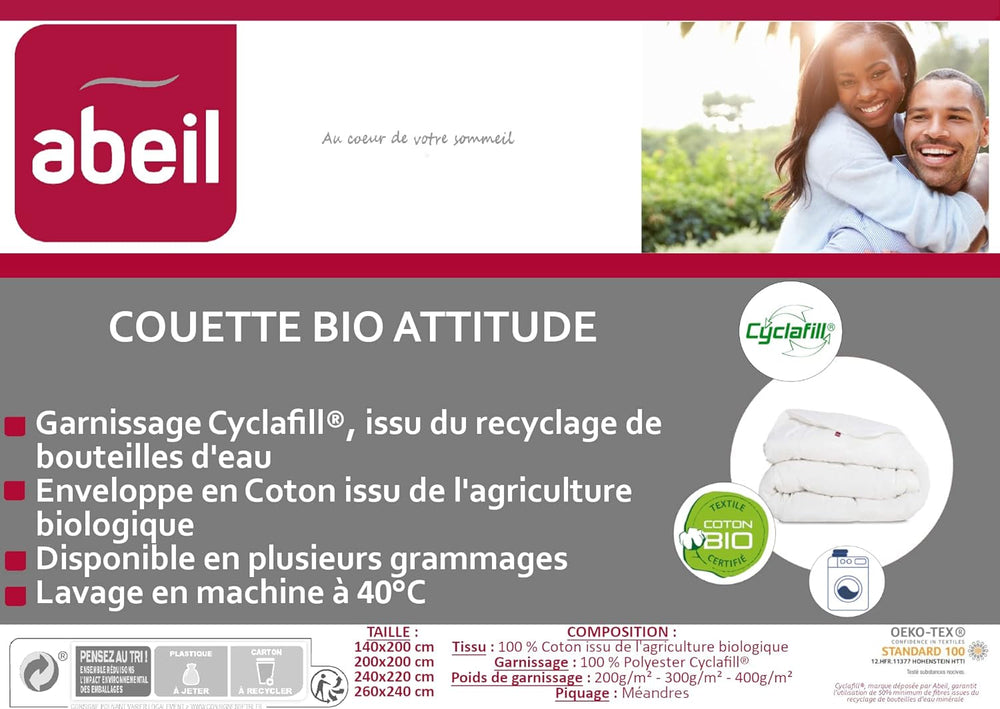 Abeil Bio' Attitude quilt, Ușor, Acoperire din bumbac organic, Umplutură: Poliester Cyclafill® 200 G/M², Lavabil la mașină, Certificat Oeko-Tex, 220 X 240 Cm Plapumi si pilote Naty Shop