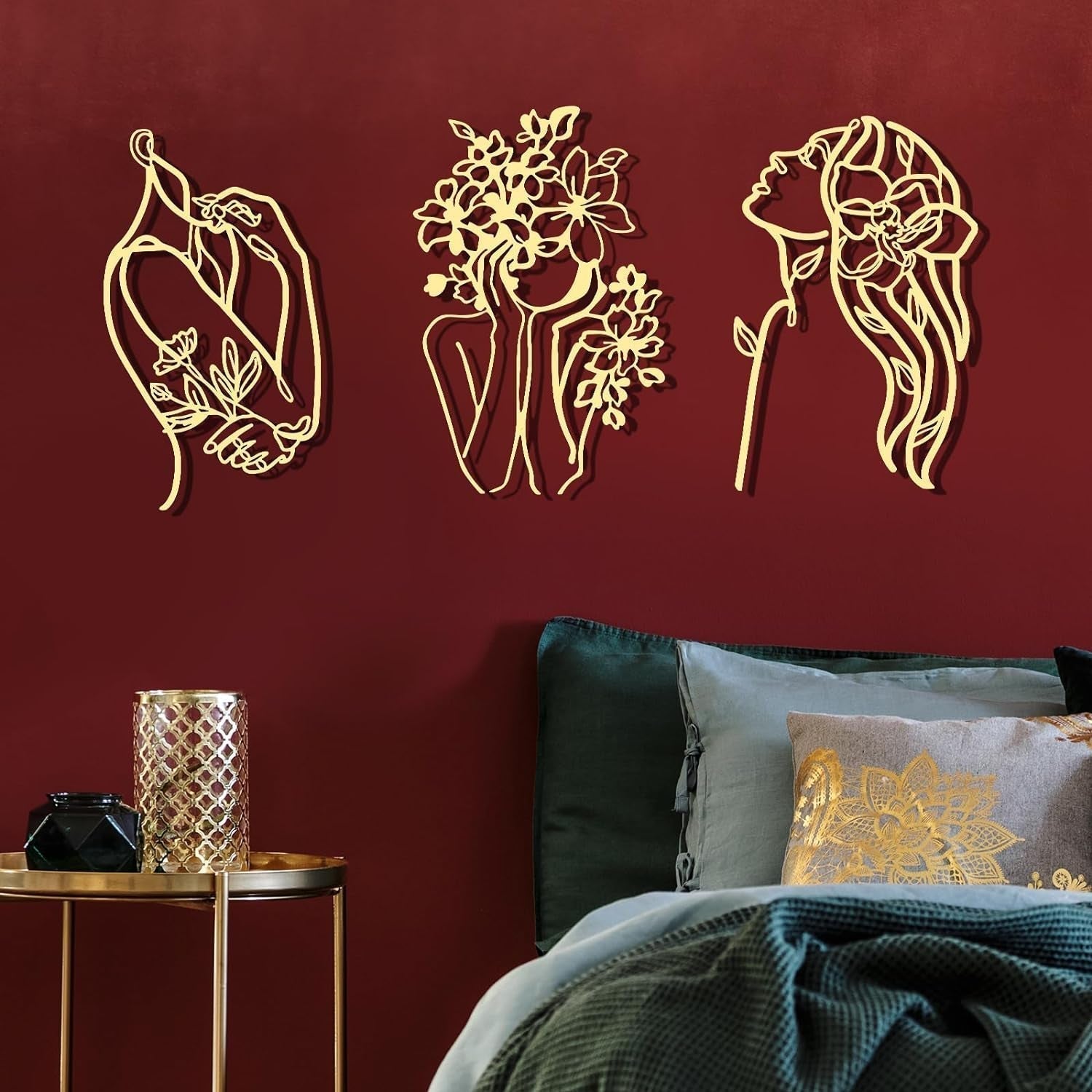 3 bucăți Metal Minimalist Woman Wall Art Deco Modern Metal Abstract Woman Wall Art Female Single Line Line Drawings to Hang for Living Room (negru, modern) Statuete si sculpturi Naty Shop Aur Elegant