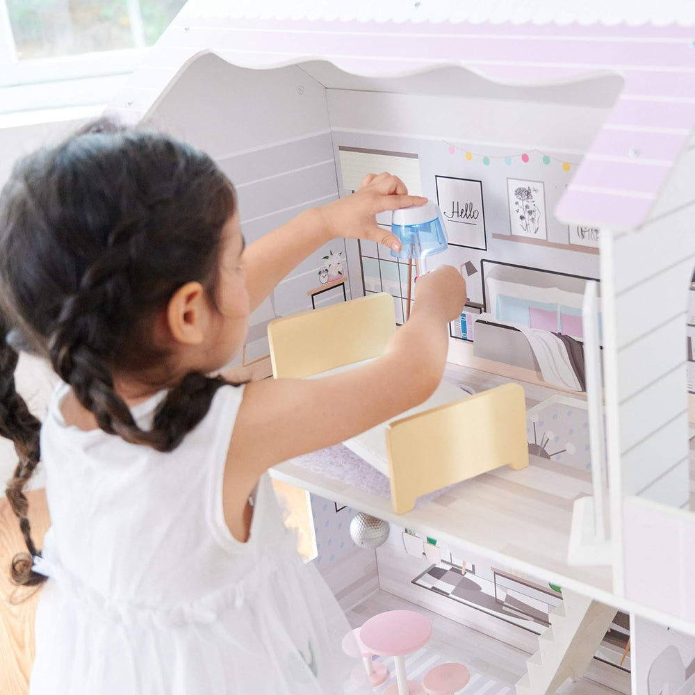 Teamson Kids Olivias Little World Riesenpuppenhaus mit 16 Puppenzubehör, Holzpuppenhaus mit Möbeln, 3-stöckig, Kinderpuppenhaus für 12 Zoll/30 cm Puppen, ab 3 Jahren Naty Shop Puppenhäuser