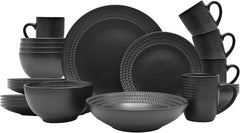 ECHTWERK 30-Teiliges Vintage Kombiservice "Blackstyle" Modern-Design, Für 6 Personen, Geschirrset Aus Steingut Mit 6 X Speiseteller, 6 X Beilagenteller, 6 X Schüssel, 6 X Teetassen, 6 X Suppenteller Tableware Sets Naty Shop 30-Teilig
