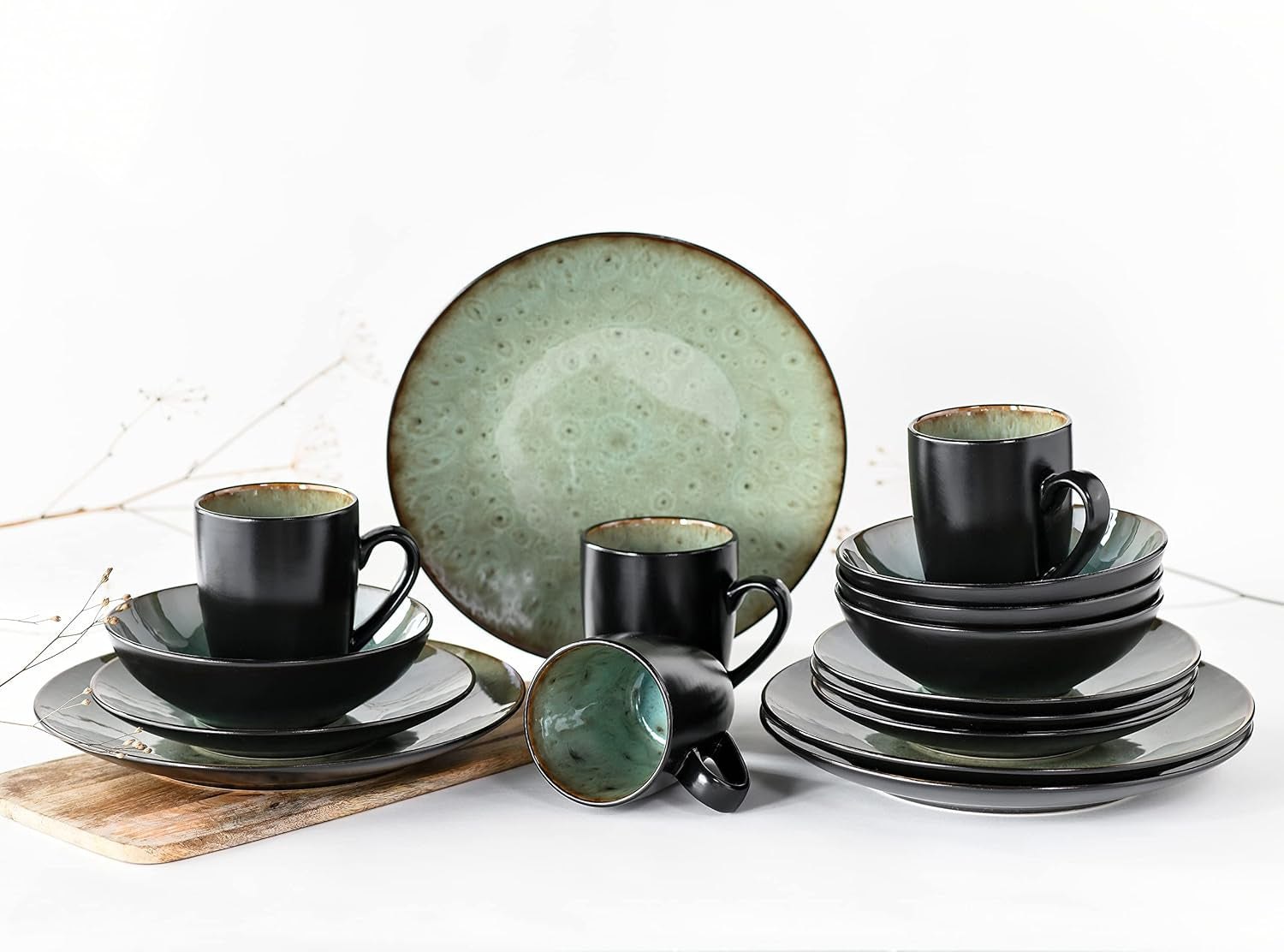 CreaTable, 23631, seria Jawa - glazură reactivă, set de veselă cu 16 piese, serviciu combinat din gresie, potrivit pentru mașina de spălat vase și cuptorul cu microunde, producție de calitate