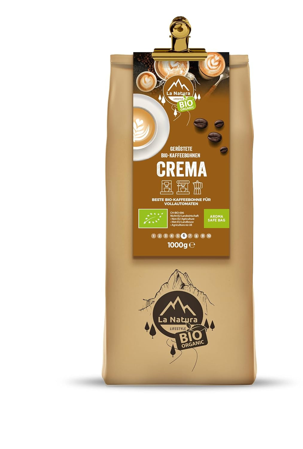 La Natura Lifestyle BIO KAFFEEBOHNEN (1000g) | CREMA BIO Bohnenkaffee | GANZE BOHNEN | Arabica & Robusta | Vollautomaten & Siebträgermaschinen