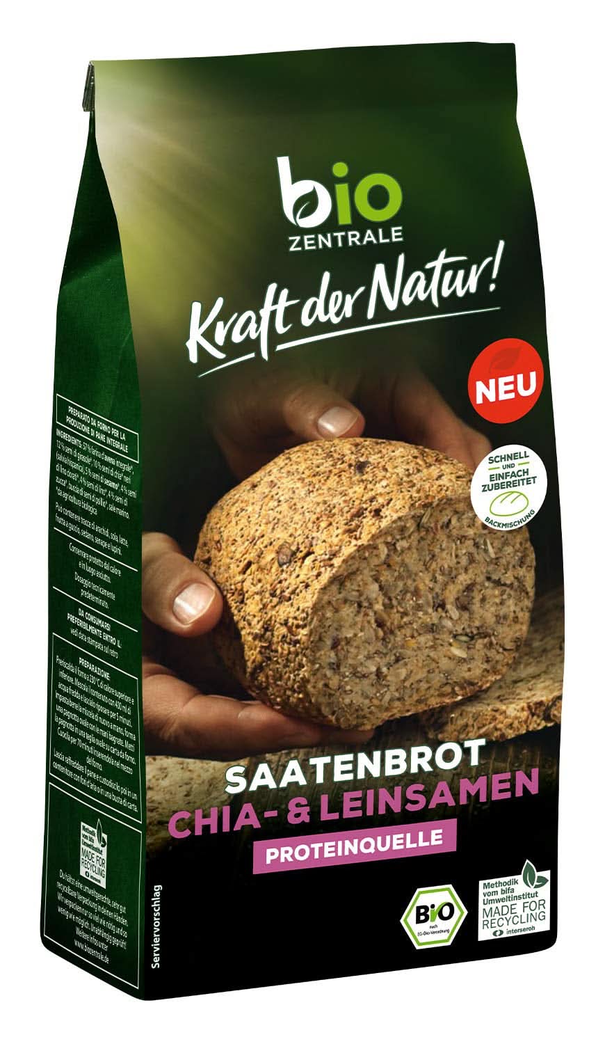 Biozentrale, Brotbackmischung mit Hanfsamen und Leinsamen, Bio, 500 Gramm Kitchen Naty Shop 500 Gramm Chia- und Leinsamen