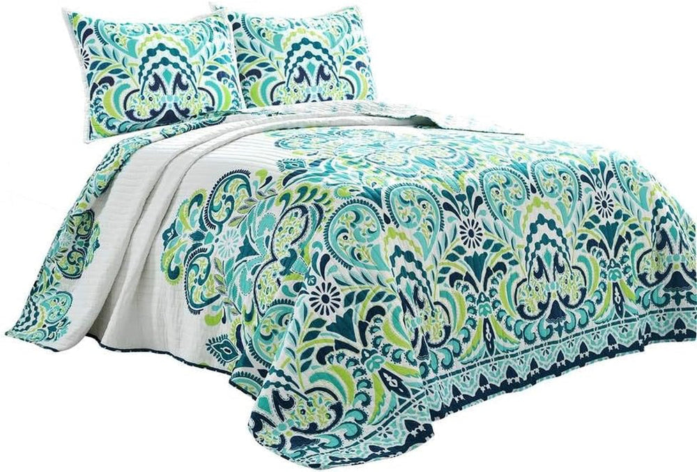 Lush Decor Clara quilt, bumbac, turcoaz și mandarină, Full/Queen Plapumi si pilote Naty Shop Albastru/verde Dimensiune rege