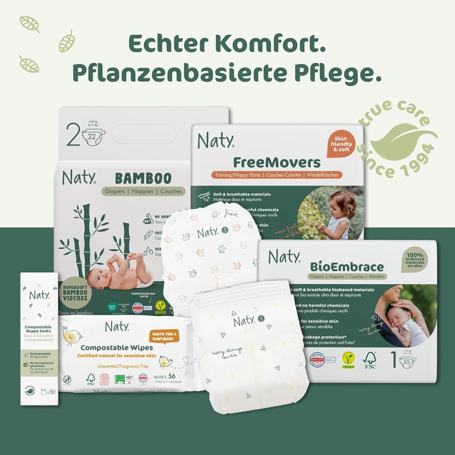 Scutece Naty FreeMovers pentru bebeluși | Huse de scutece certificate, prietenoase cu pielea | Moi și fără parfum | Absorbante și rezistente la scurgeri | Testate dermatologic | Mărimea 5 (12–18 kg) | 80 bucăți