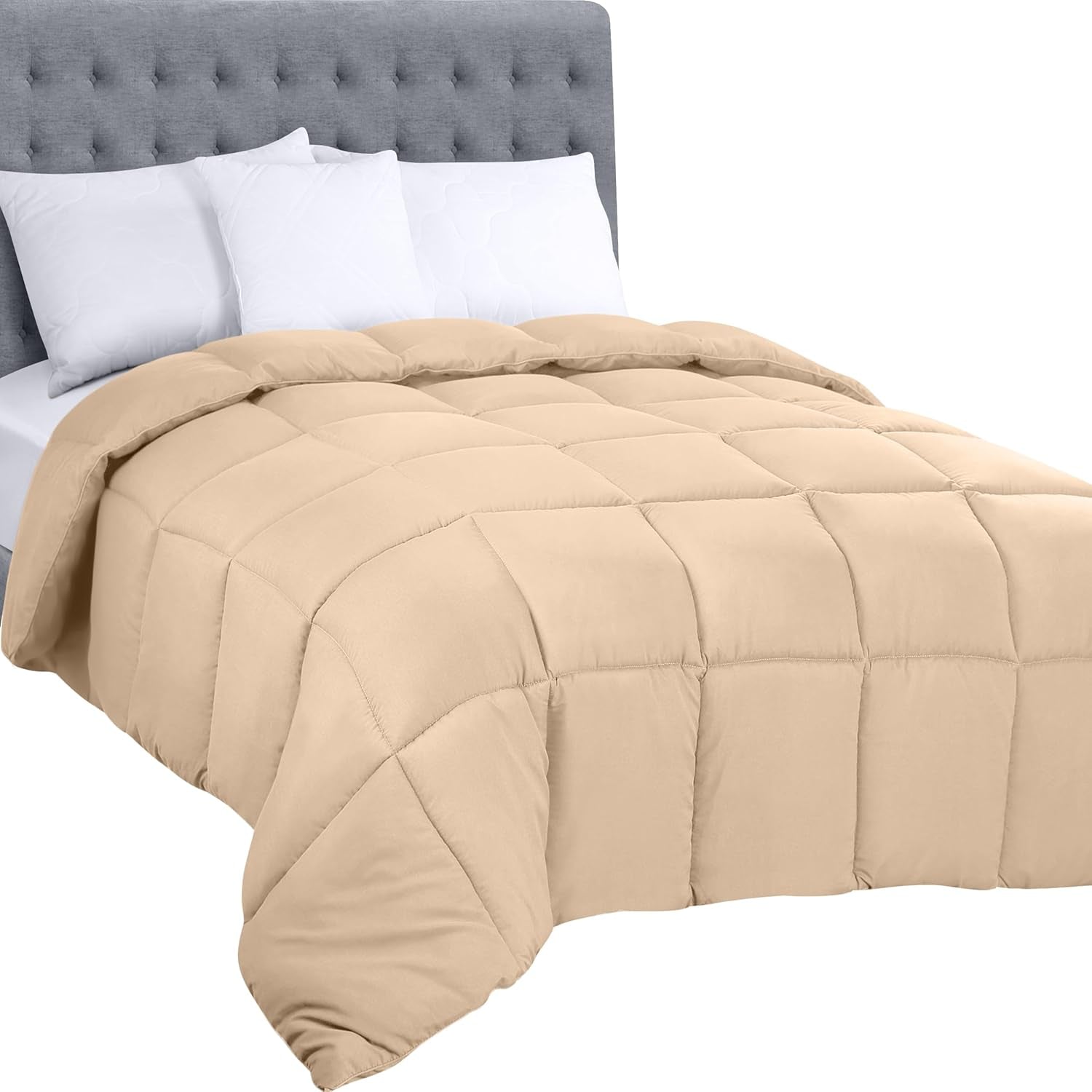 Plapumă Utopia Bedding pentru toate anotimpurile, 250 g/m², pluș, umplutură din fibre siliconizate, pat dublu, cusută în cutie (pat dublu, XL, gri deschis) Plapumi si pilote Naty Shop Bej Twin (pachet de 1)