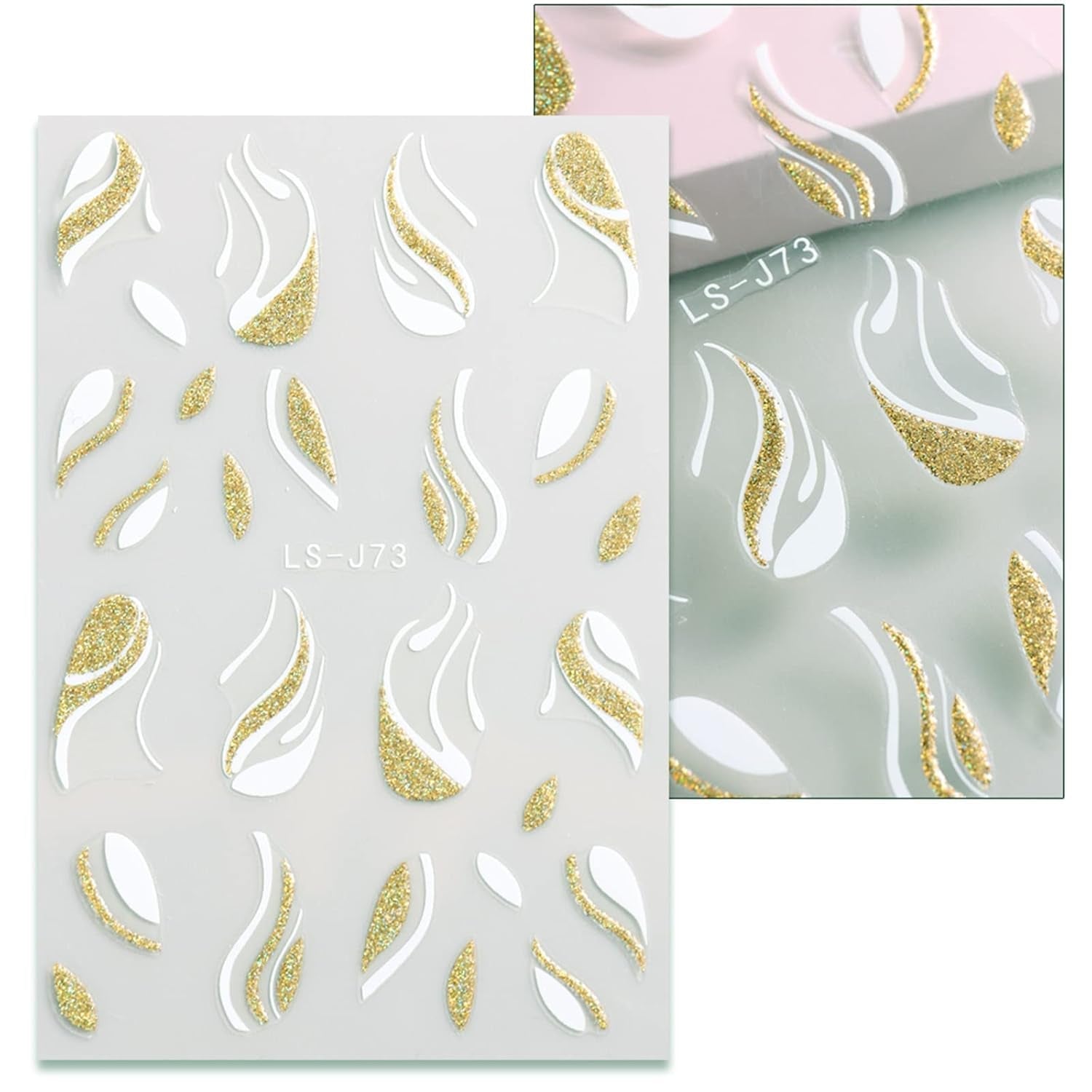 JMEOWIO Nagelsticker Französischer Tipp 9 Blatt Nail Art Sticker Selbstklebend Nagelaufkleber Glitzer Wellenlinie Dekoration Nageldesign Zubehör