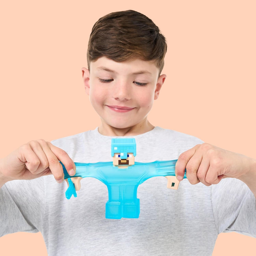Heroes of Goo Jit Zu – Erweiterbare Minecraft-Figur – Steve mit Diamantrüstung und Schwert, super dehnbarer Goo-Füller mit verstecktem Diamantelement im Inneren, erweiterbar auf Actionfiguren in dreifacher Größe, Naty Shop