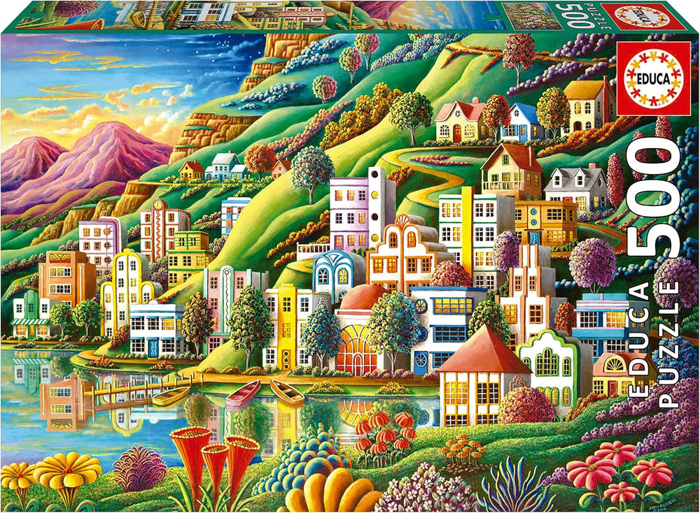 Educa - Puzzle 500 Teile für Erwachsene | Buntes Dorf am See 500 Teile Puzzle für Erwachsene und Kinder ab 11 Jahren, Landschaftspuzzle, Illustration (19552) Puzzle Naty Shop Standardtitel