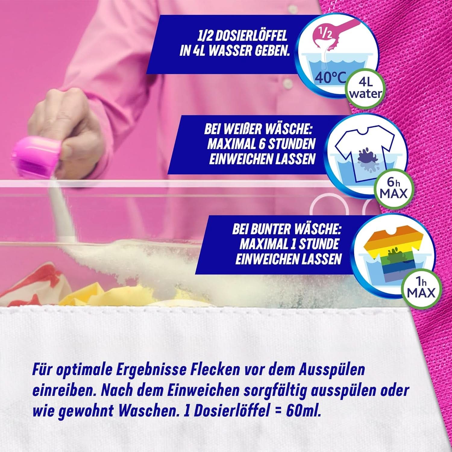 Vanish Oxi Action Powder Pink – 1,125 kg – chlorfreies Fleckenentfernungs- und Wäscheverbesserungspulver – für farbige Wäsche. Waschmittel Naty Shop