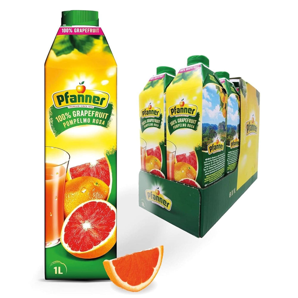 Pfanner Erdbeer-Fruchtnektar (8 x 1 Liter) – 30 % Fruchtanteil – Erdbeergetränk Naty Shop Grapefruit Pink