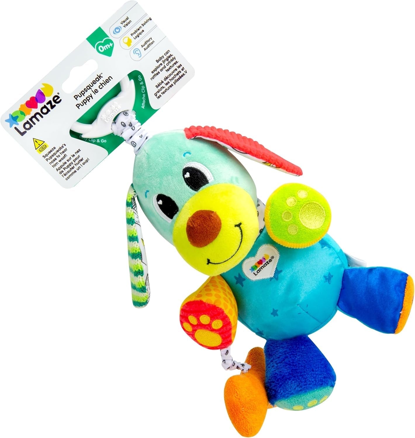 Jucărie pentru copii Lamaze "Freddie, licuriciul" Clip & Go, jucărie de înaltă calitate pentru copii mici, pandantiv de prindere pentru a consolida relația părinte-copil, de la 0 luni, Culori multiple Jucarii Bebe Naty Shop Câine sonor