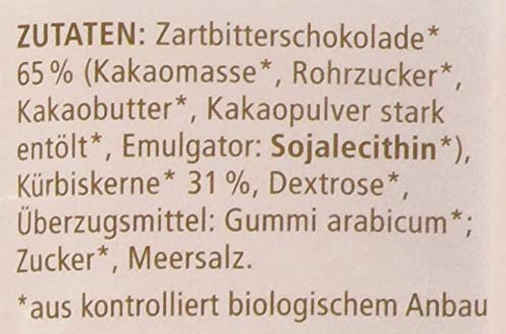 Semințe de dovleac organice Landgarten în ciocolată neagră – Gustare vegană de ciocolată cu semințe de dovleac prăjite – Sursă de magneziu – 1 x 50 g