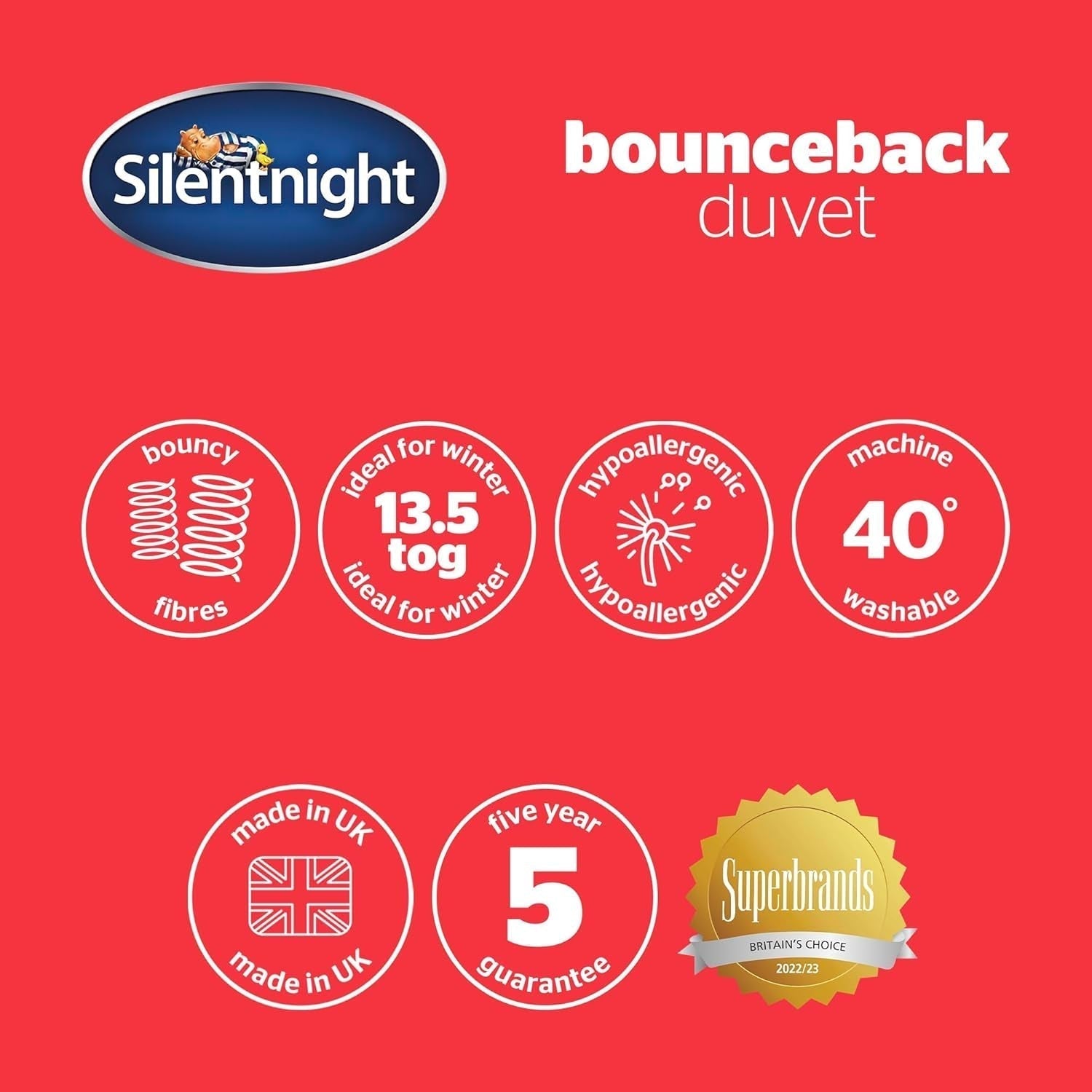 Silentnight Bounceback-Bettdecke, 13,5 Tog, Kingsize, Baumwollmischgewebe, weiß, Kingsize Bettdecken und Steppdecken Naty Shop