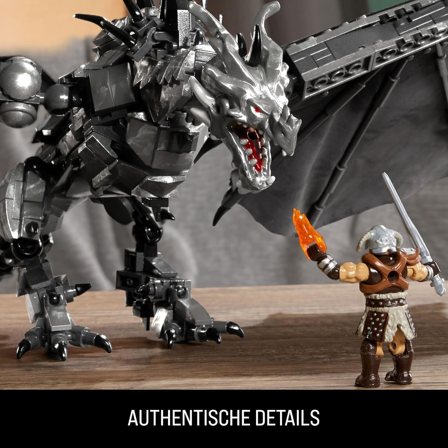 MEGA Skyrim Actionfigur Bauspielzeug, Alduin der Weltenfresser mit 619 Teilen, mit 1 Dragonborn-Figur, für Sammler, HXR98