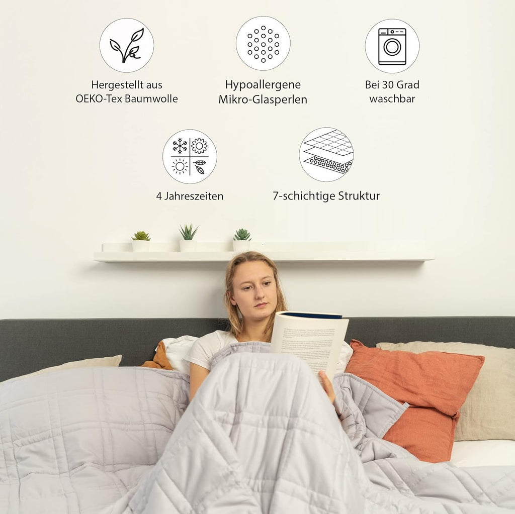 Pătură ponderată 135X200 7Kg - Pătură de terapie anti-stres - Pătură grea 100% bumbac - Pătură pentru somn profund și o mai bună recuperare - Pătură ponderată - pentru bărbați și femei de la 55-85Kg Paturi si Cuverturi Besuche den Ella-Store