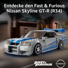 LEGO Speed Champions 2 Fast 2 Furious Nissan Skyline GT-R (R34) Rennwagen Spielzeug zum Bauen, 2023 Modell Auto-Bausatz mit Brian O'Conner Figur 76917