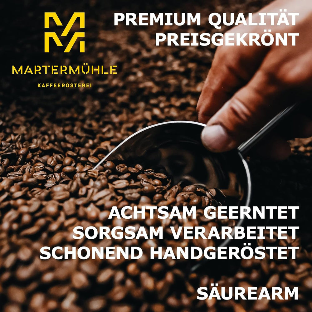 Martermühle Santos Kaffeebohnen 1kg mild I Arabica I Aromen: Mandel, Süssliche Milde I Ganze Kaffee-Bohnen schonend geröstet, säurearm
