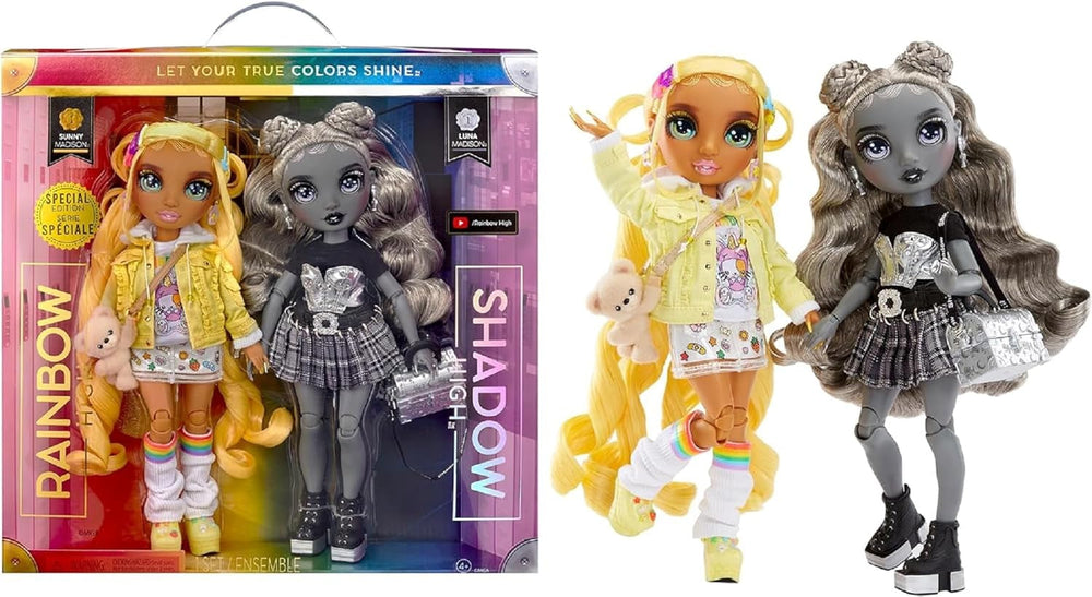 Rainbow High Shadow High Special Editon - Madison Twins Sunny & Luna - 2 Modepuppen mit gelben & grauen Designer-Mix & Match-Outfits mit Accessoires - Für Sammler und Kinder von 4-12 Jahren