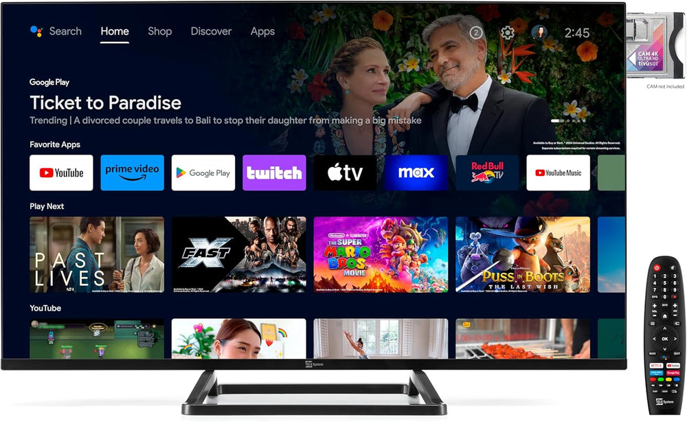 Smart TV 32" TS32FL SMG14, Android TV, DVB-T2/S2, Google Cast/Chromecast, Google Assistant, tivùsat HD, HbbTV, Pauză TV, Telecomandă vocală, 12V/220V pentru acasă, autorulotă, barcă