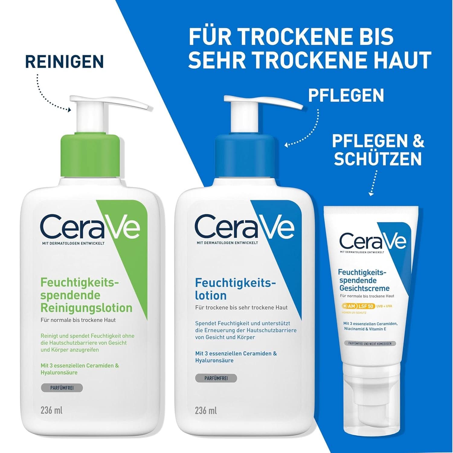 Cerave Körperlotion mit Dosierpumpe, geeignet für Neurodermitis und trockene oder sehr trockene Haut, 236 ml Kosmetik und Schönheit Naty Shop