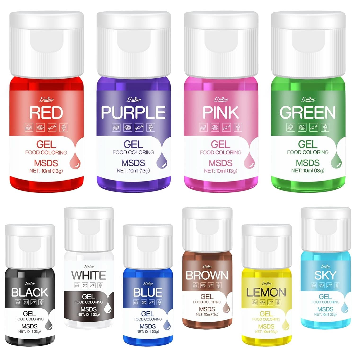 Colorant alimentar gel, recipiente de 6 ml si 10 ml Naty Shop 10 ml (set 10 bucati)