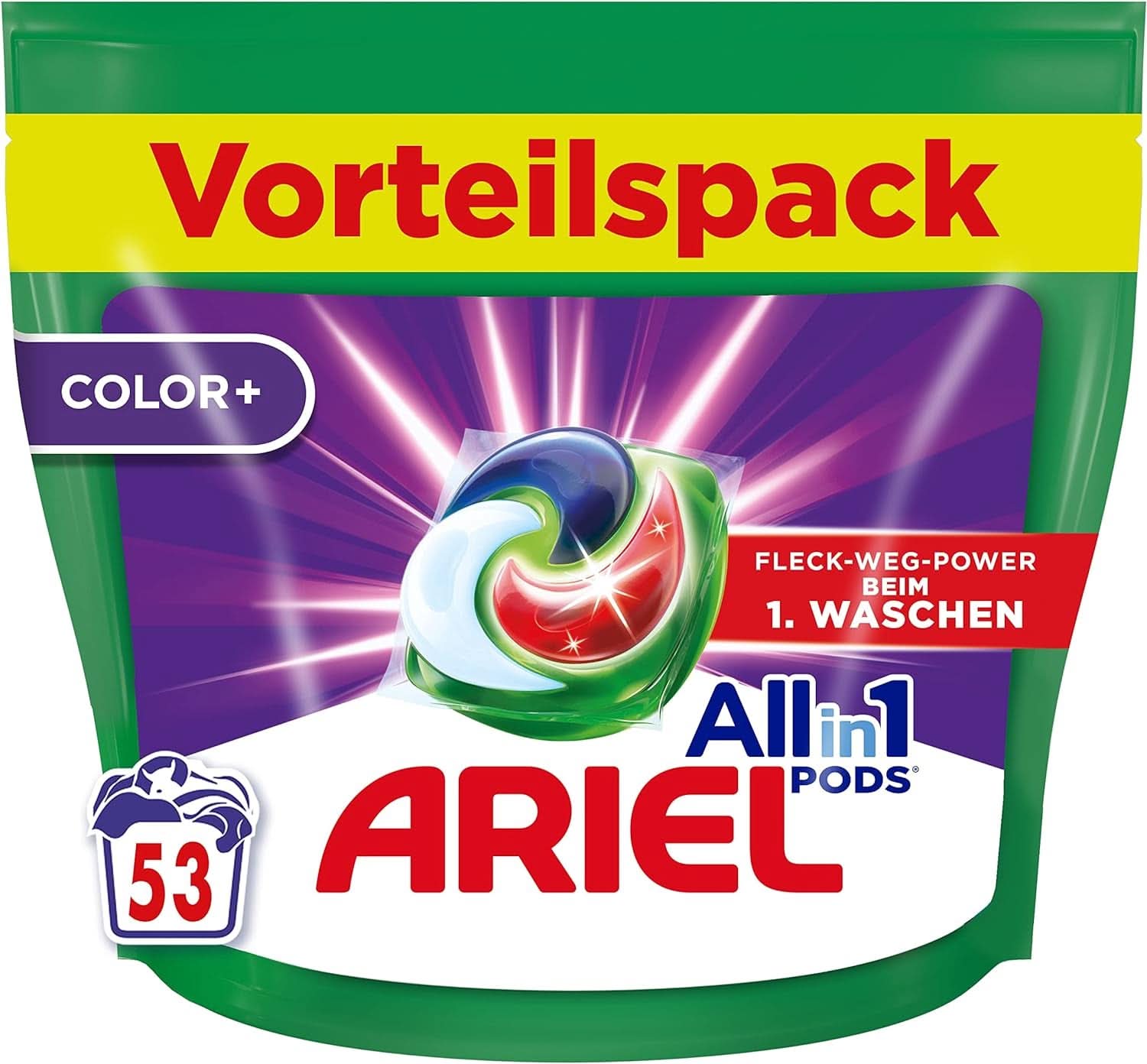 Ariel Allin1 PODS, capsule de detergent lichid Colour+ 53 de spălări, îndepărtarea excelentă a petelor la prima spălare Detergenti Rufe Naty Shop 53 capsule Model Clasic