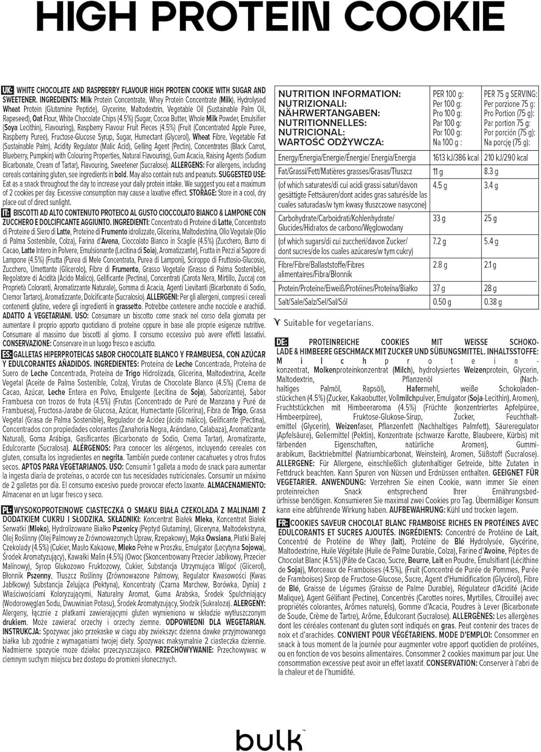 Fursec proteic vrac, biscuiți cu ciocolată albă și zmeură, 12 bucăți, ambalajul poate varia