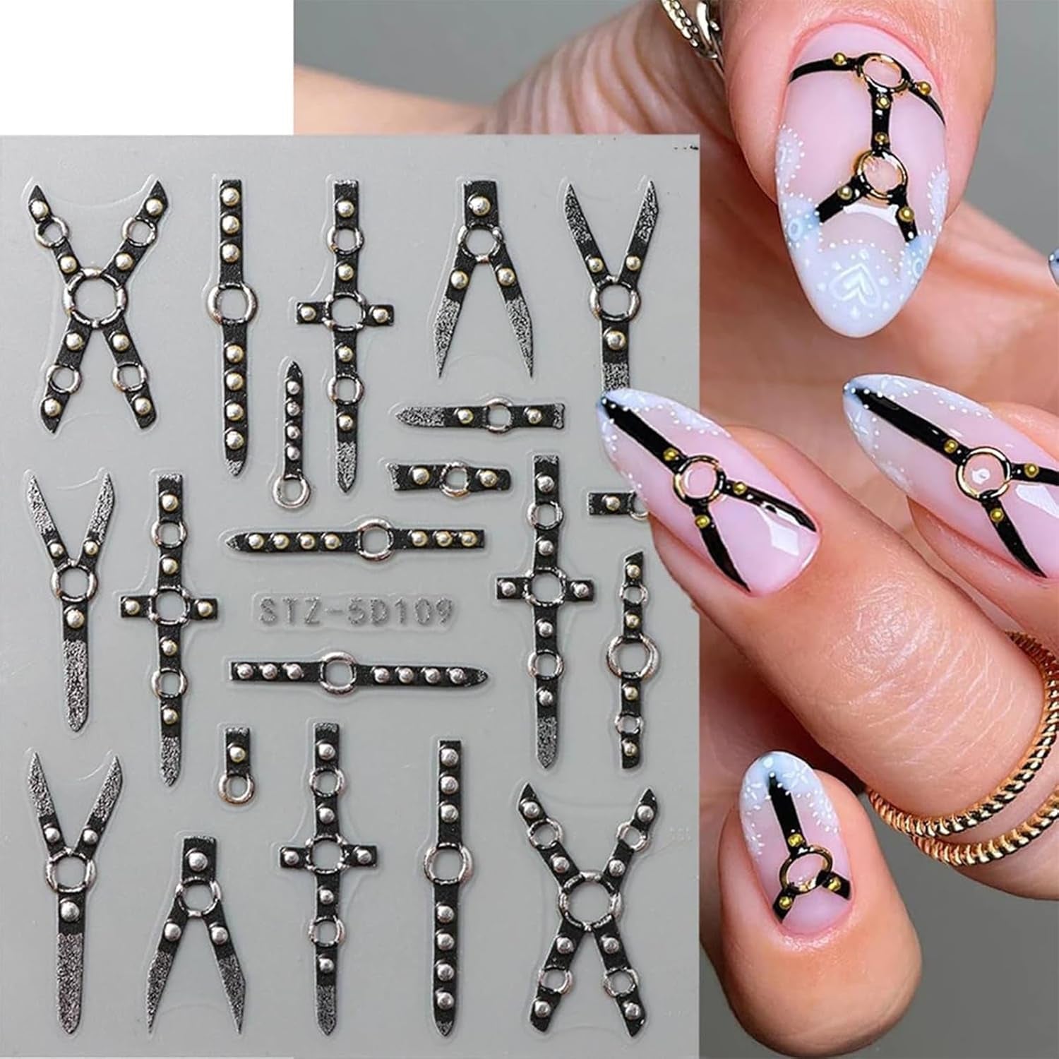 2PCS 5D Embossed Gothic Punk Nagelsticker, Nagel Sticker Selbstklebend Kreuz Und X-Form Halloween Nagelaufkleber, Nageldesign Zubehör Für Damen Nail Art