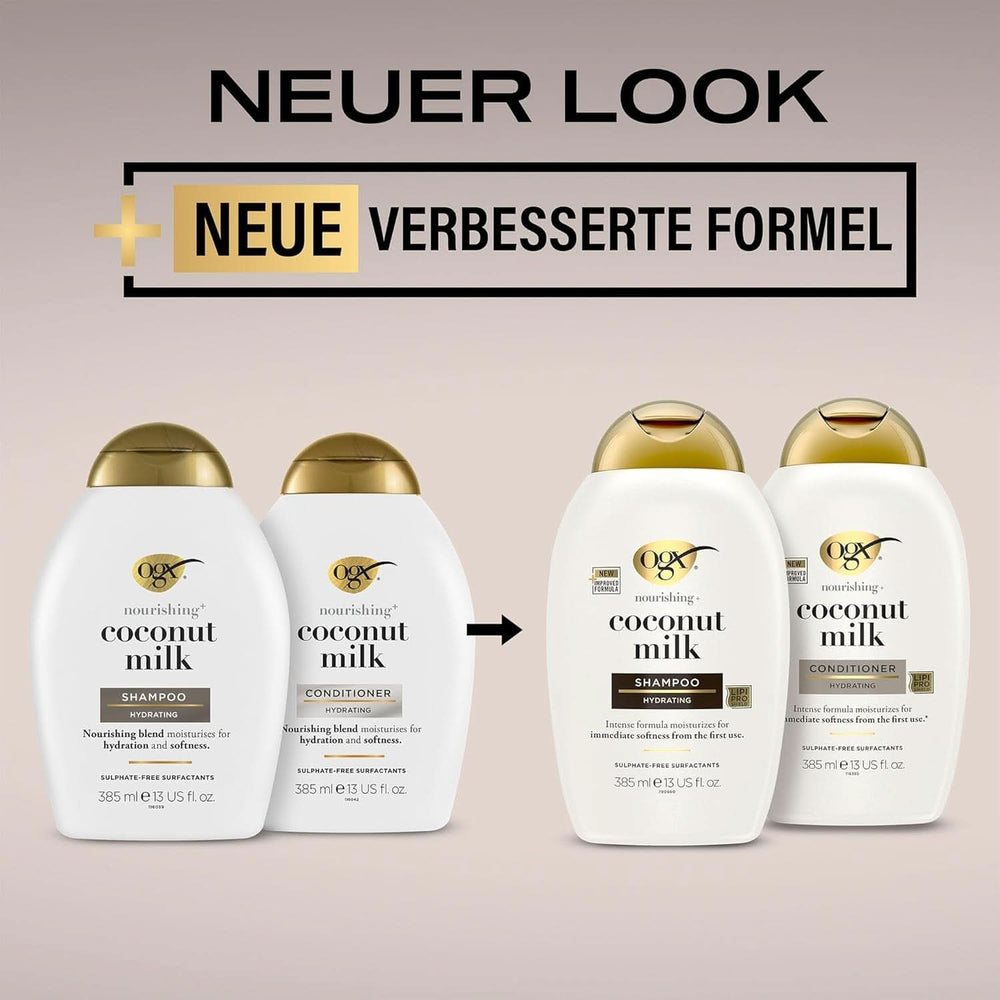 Shampoo mit Kokosmilch OGX (385 ml), feuchtigkeitsspendende Wirkung. Dusche und Bad Naty Shop