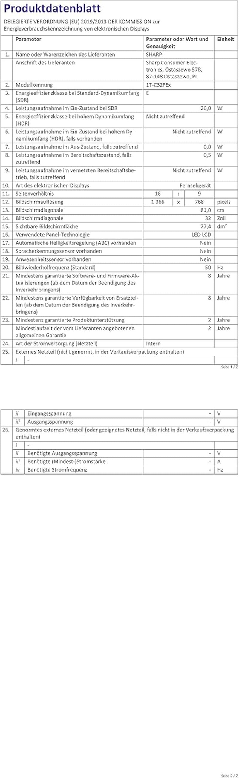 Televizor inteligent SHARP 32FE2E HD Ready, 81 cm (32 inci), 3 porturi HDMI, 2 porturi USB, Dolby Audio, Active Motion 200
