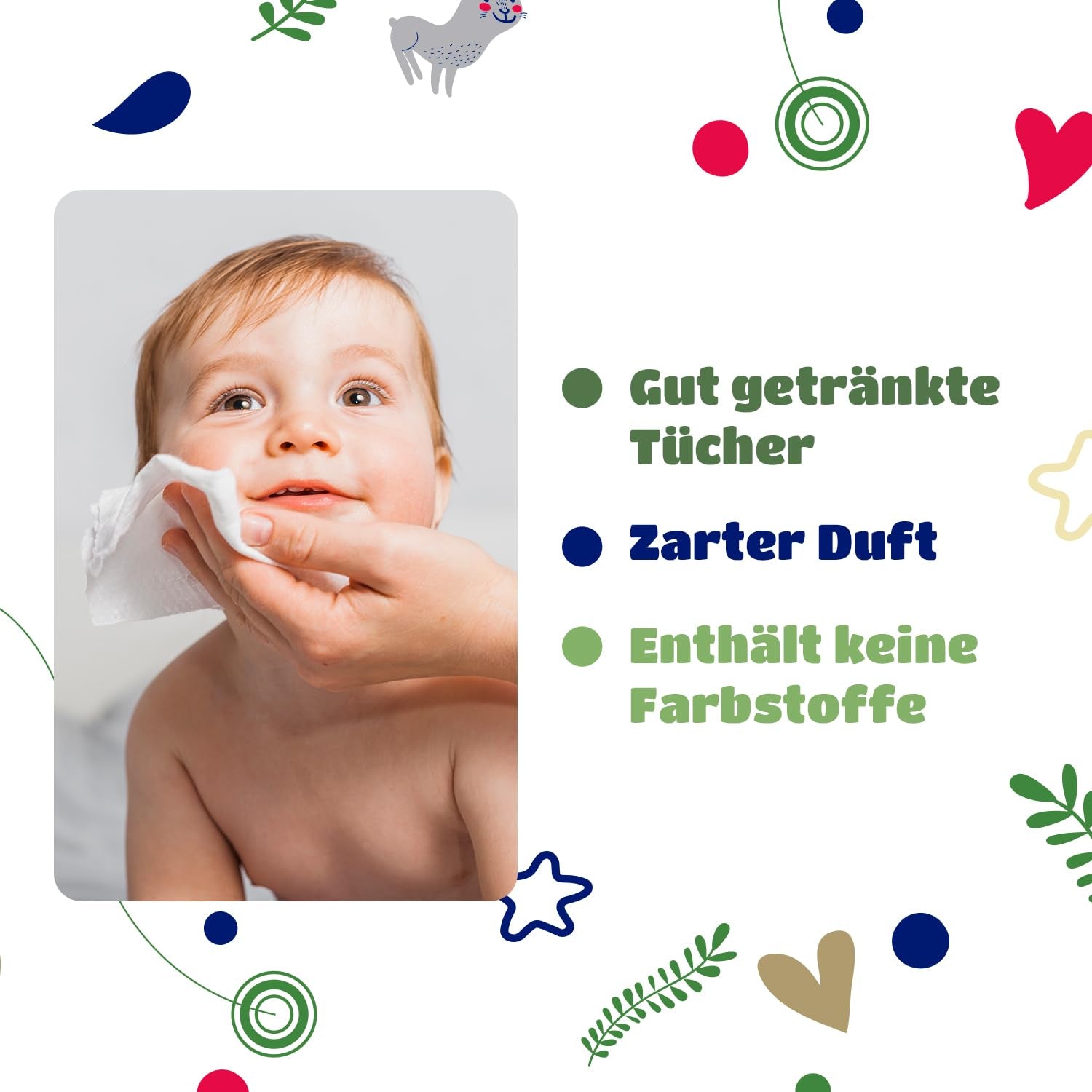 Șervețele umede Kindii Natural Balance pentru bebeluși – (1 x 60 buc.) Șervețele umede pentru bebeluși și copii – Protectoare, Aloe Vera, Parfum delicat – 60 buc.