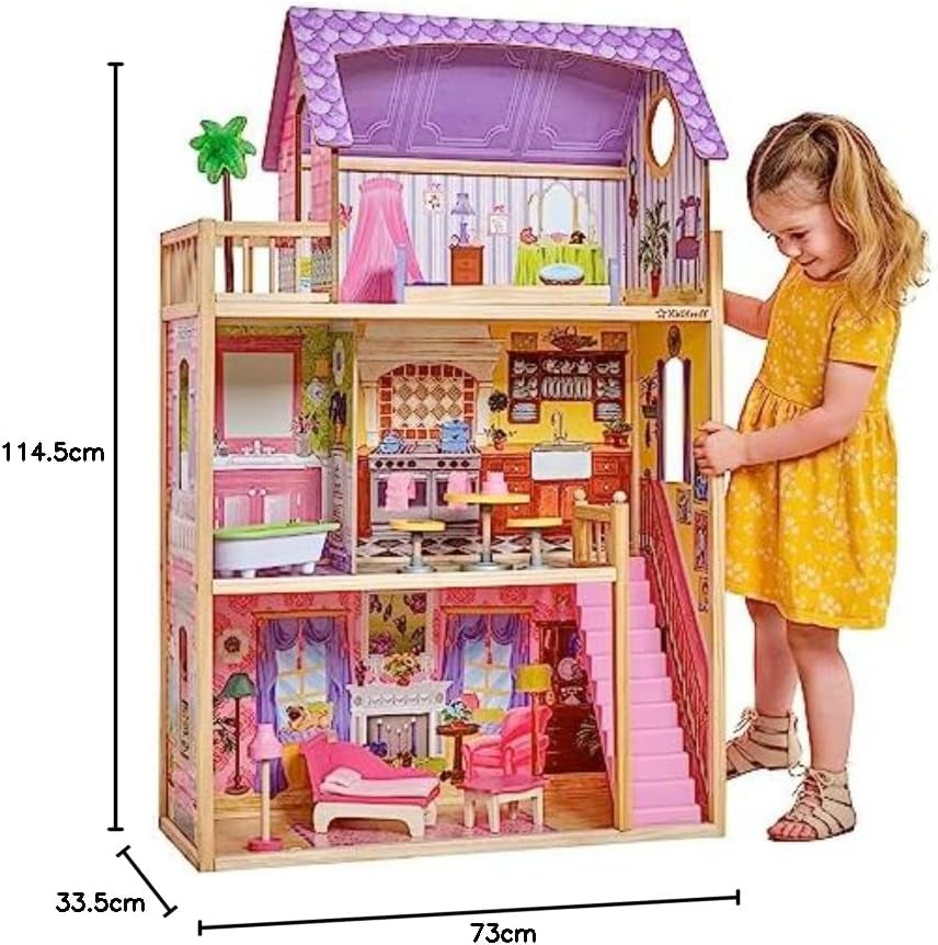 Kidkraft Kayla Holzpuppenhaus mit Möbeln und Zubehör, 3-stöckiges Spielset für 30-cm-Puppen, Spielzeug für 3-Jährige, 65092 – Exklusiv im Naty Shop von Amazon Dollhouses