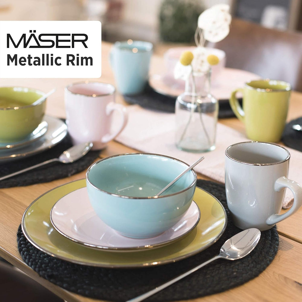 MÄSER Metallic Rim, Modernes Geschirr Set Für 4 Personen Mit Messingfarbenem Rand, 16-Teiliges Kombiservice Mit Randlosen Coupe-Formen, Steinzeug, Grau Tableware Sets Naty Shop