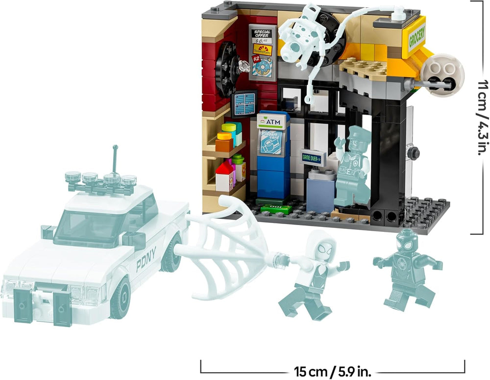 LEGO | Marvel Spider-Verse: Miles Morales vs. Spot - Superhelden Spielset mit Spielzeug Auto - 4 Minifiguren und Mini-Markt - Kreatives Geschenk für Jungen und Mädchen ab 9 Jahren - 76311