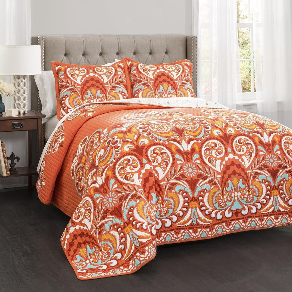 Lush Decor Clara quilt, bumbac, turcoaz și mandarină, Full/Queen Plapumi si pilote Naty Shop Portocaliu Rege