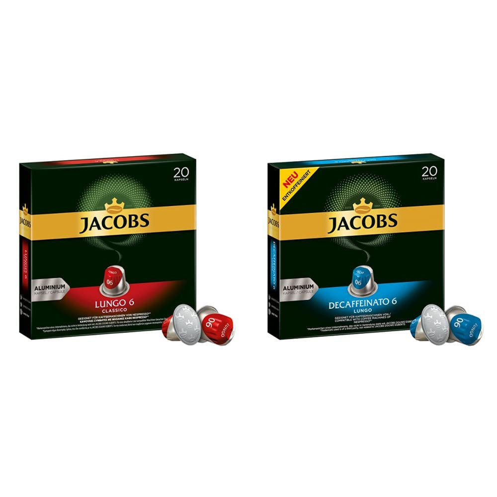 Kaffeekapseln Lungo Classico, Intensität 6 von 12, 10 x 20 Getränke & Kaffeekapseln Lungo Decaffeinato- Intensität 6- 200 Nespresso kompatible Kapseln, 10er Pack, 10 x 20 Getränke