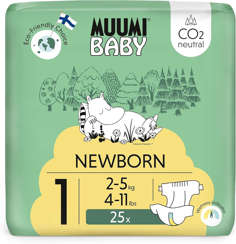 Muumi Baby Newborn Eco Nappies mărimea 1, 2-5 kg, 25 bucăți, scutece premium moi cu indicator de umezeală Mama si Copilul Naty Shop 1