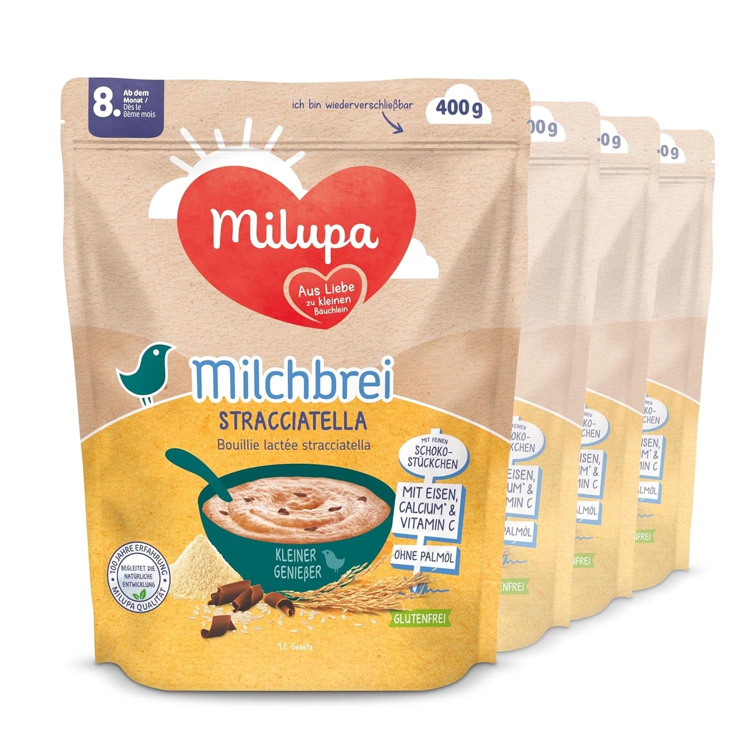 Milchbrei Milupa Sanfter Start – Brei für Babys glutenfrei, ohne Palmöl – ohne Konservierungs- und Farbstoffe – ab dem 5. Monat Mutter und Kind Naty Shop Milchbrei Stracciatella