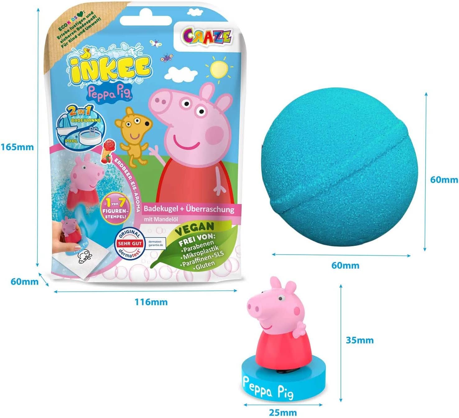 INKEE SURPRISE – Peppa Pig Badebomben für Kinder mit Peppa Pig Überraschungsspielzeug für die Badewanne – Badezusatz für Kinder Mutter und Kind Naty Shop