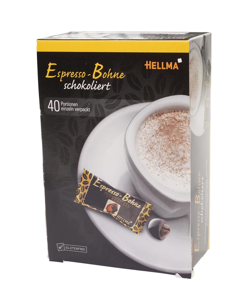Boabe de espresso Hellma în ciocolată neagră - 40 de boabe acoperite individual cu ciocolată - 1,1 g fiecare - Cutie de depozitare - pentru cafenele și restaurante