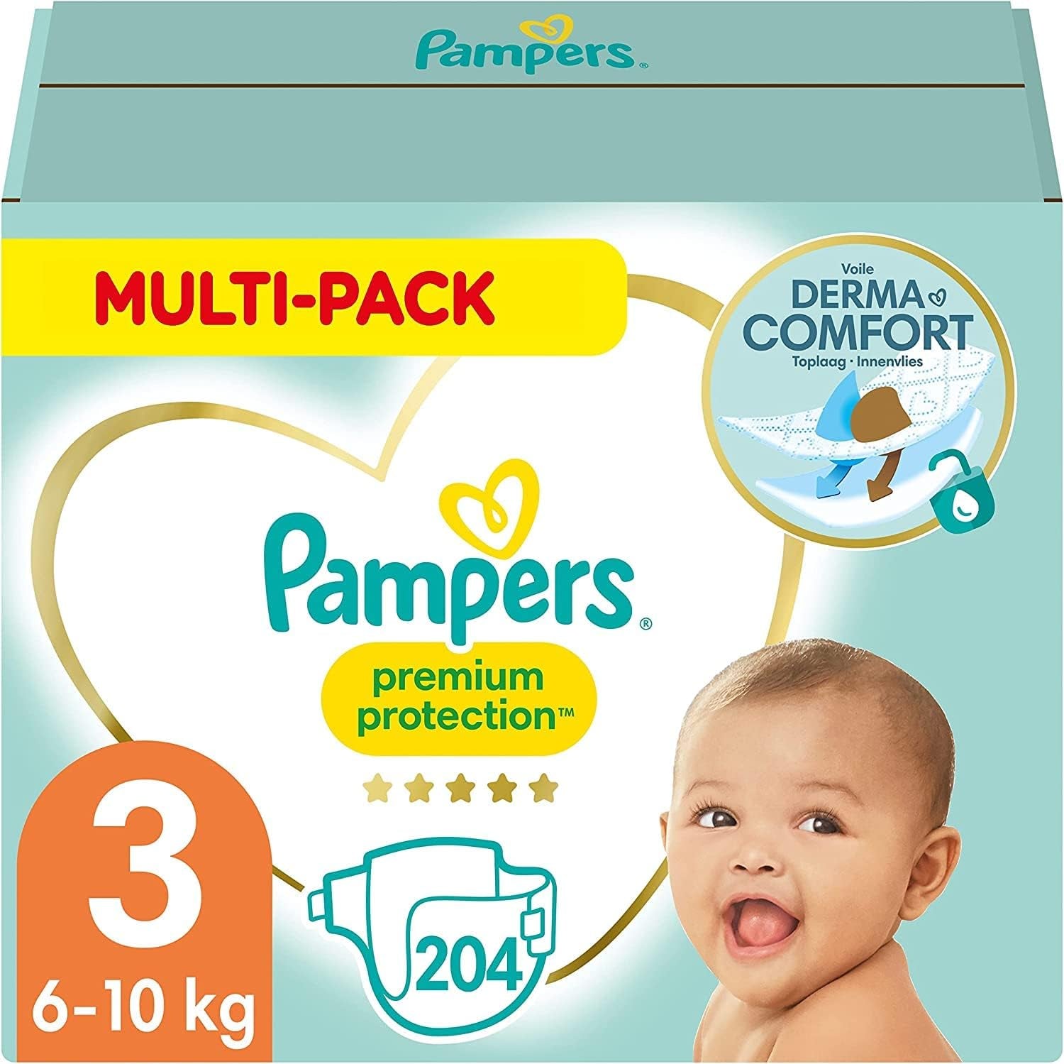 Pampers Premium Protection mărimea 6, 144 scutece, 13 kg-18 kg, protecția noastră numărul 1 împotriva pielii și scurgerilor