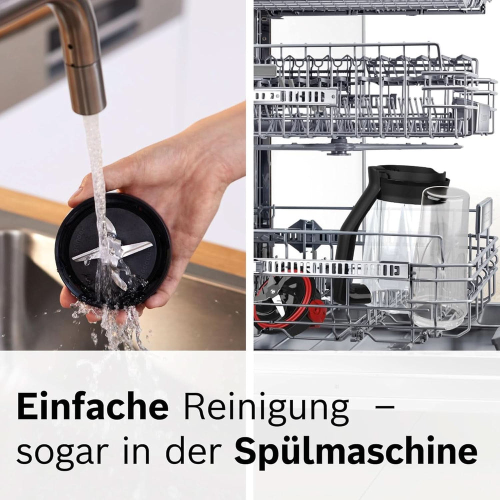 Bosch Standmixer Vitapower Serie 4 MMB6177S, Edelstahl-Klingen Made in Germany, 1,5L Thermosafe Glasbehälter, 0,6L To-Go-Flasche, Stopfer, Universalzerkleinerer, 30.000 U/Min, 1200 W, Silver Kitchen Naty Shop