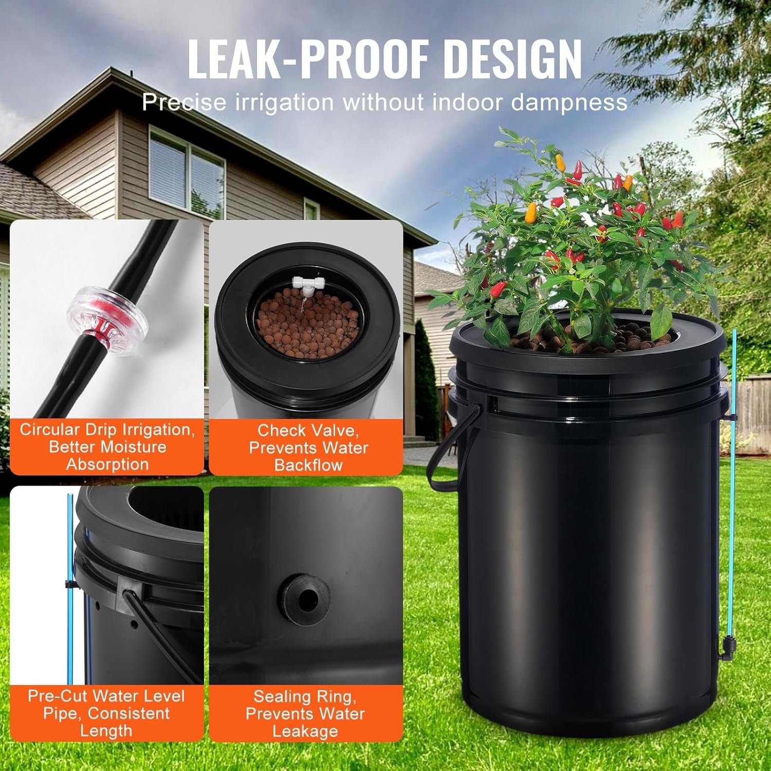 Sistem de creștere hidroponică VEVOR DWC, sisteme de creștere hidroponică cu kit de picurare în ghiveci, cultură în apă adâncă, 4 găleți de 20 l, cu pompă de aer, pietre de aer și indicator al nivelului apei pentru legume cu frunze verzi