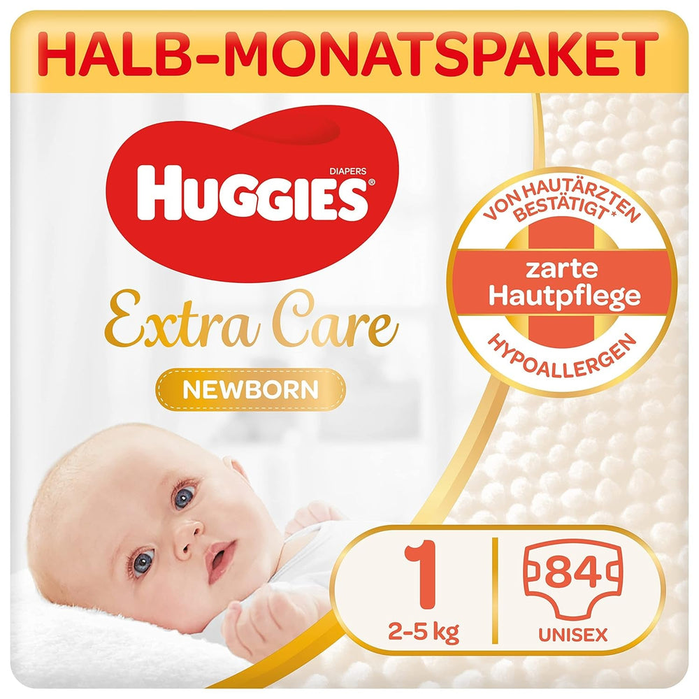 Scutece Huggies pentru nou-născuți, mărimea 1, 100 de scutece (2 x 50), cutie pentru jumătate de lună