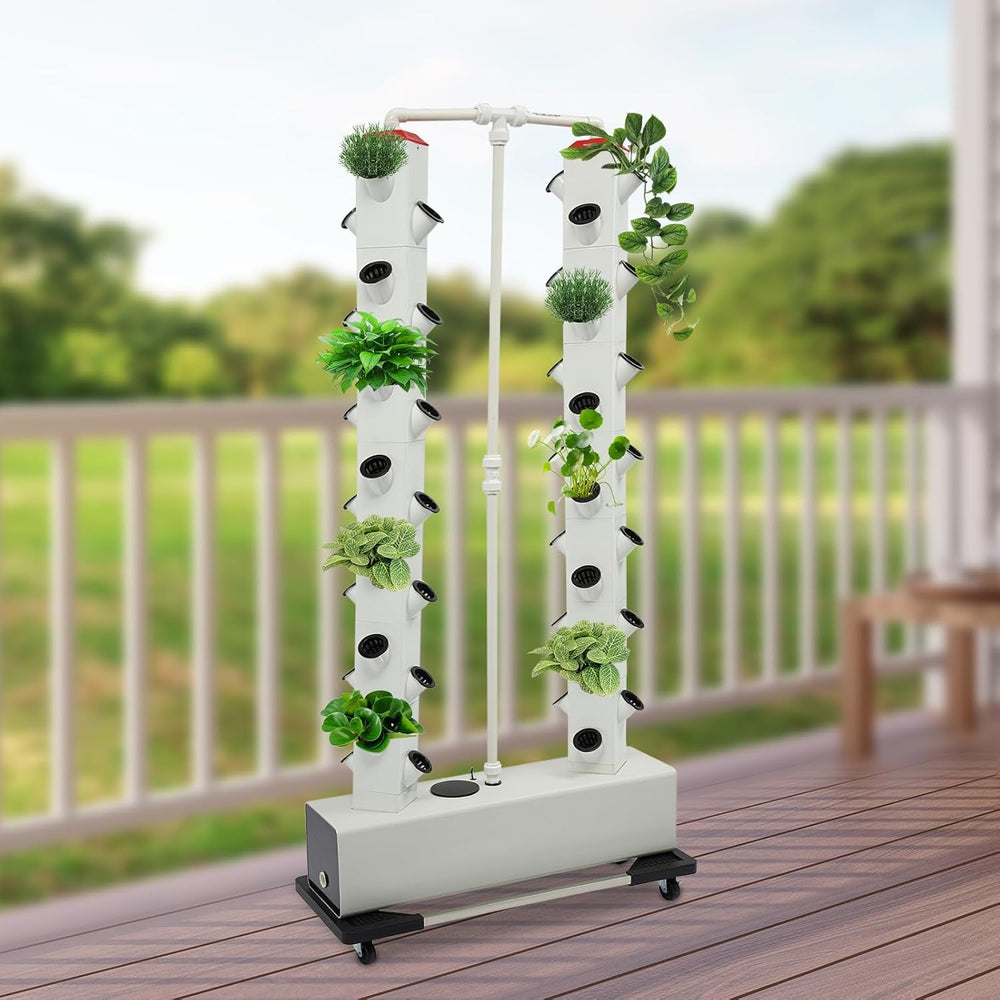 Sistem de creștere hidroponică cu 56 de capsule - Turn hidroponic vertical cu rezervor de apă de 30 l, sistem de creștere hidroponică pentru grădină, kit de creștere aeroponică pentru ierburi, fructe și legume