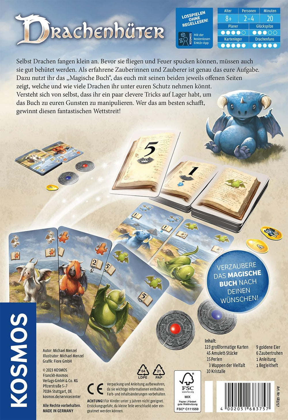 Kosmos 683757 Dragon Keeper, großes Kartenspiel für die ganze Familie, 8+, 123 wunderschöne großformatige Drachenkarten von Michael Menzel, Brettspiel-Geschenk