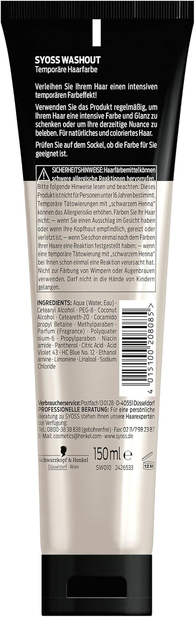 Syoss Wash Out Temporary Hair Colour Platinum Blonde (150 ml), vopseaua de păr lavabilă reînvie culorile, nuanța durează până la 8 spălări ale părului Vopsea pentru par Naty Shop