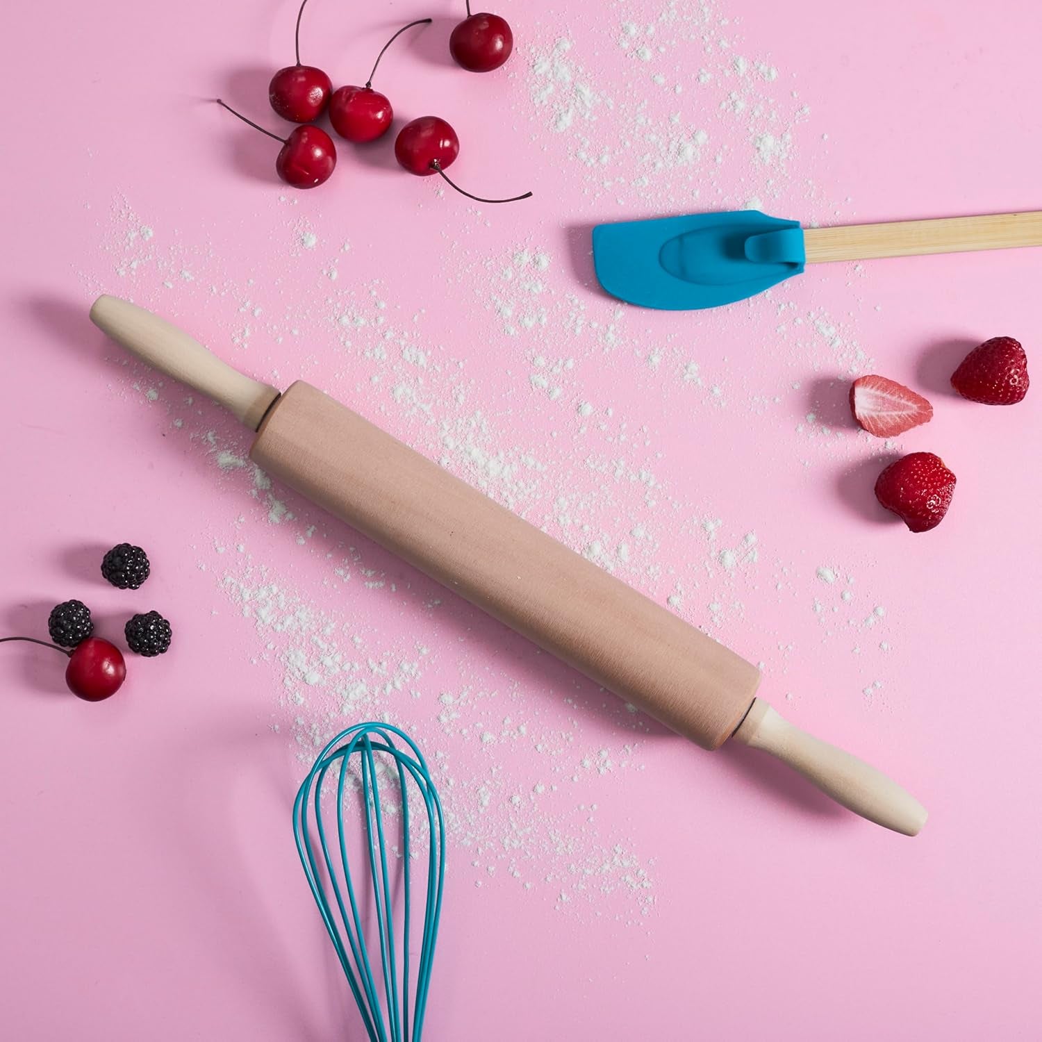 , KP5715, Nudelholz aus Holz, ergonomisch und leicht zu reinigen, ideal zum Ausrollen von Teig und Keksen, Maße 44,5 cm, braune Farbe